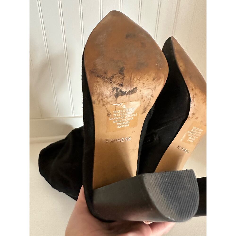 Express Faux Suede Pointed Toe High Heel Boots Bl… - image 7